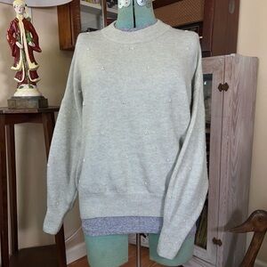 H&M Super soft Grey Coquette studded Pearl Sweater w Oversized Sleeves